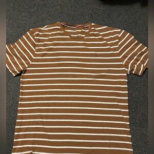 Tommy Hilfiger Men's Tan and White Striped Tee xxl